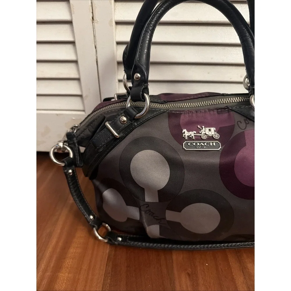 Coach Madison Sophia Sateen Clover Purse Handbag Black Purple Gray 15946